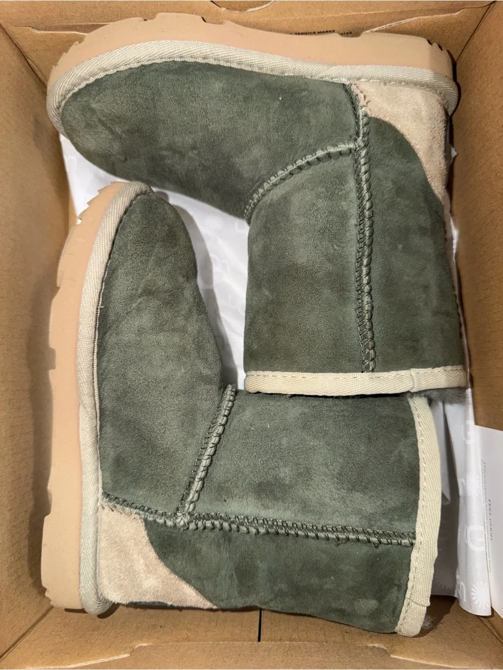 UGG Kids Suede Shearling-Lined Boots in Olive